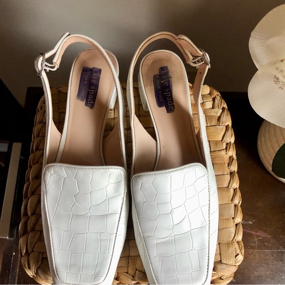 kate spade White Croc-Embossed Slingback Mules - Picture 7 of 8